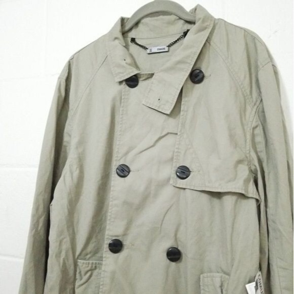 COMUNE WOMENS XL LIGHT TRENCH COAT ASYMMETRICAL FIELD JACKET Khaki Tan Cotton
